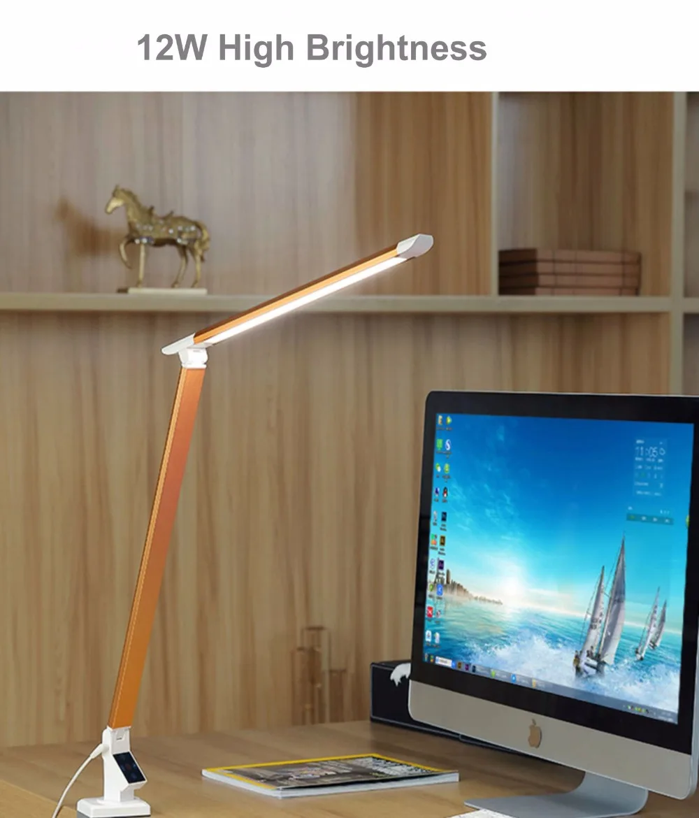 Artpad, Современная высокомощная Светодиодная лампа, настольная AC85-220V, 12 Вт, складные клещи, Настольный светильник с регулируемой яркостью, для чтения, для учебы, офиса, светильник, три цвета