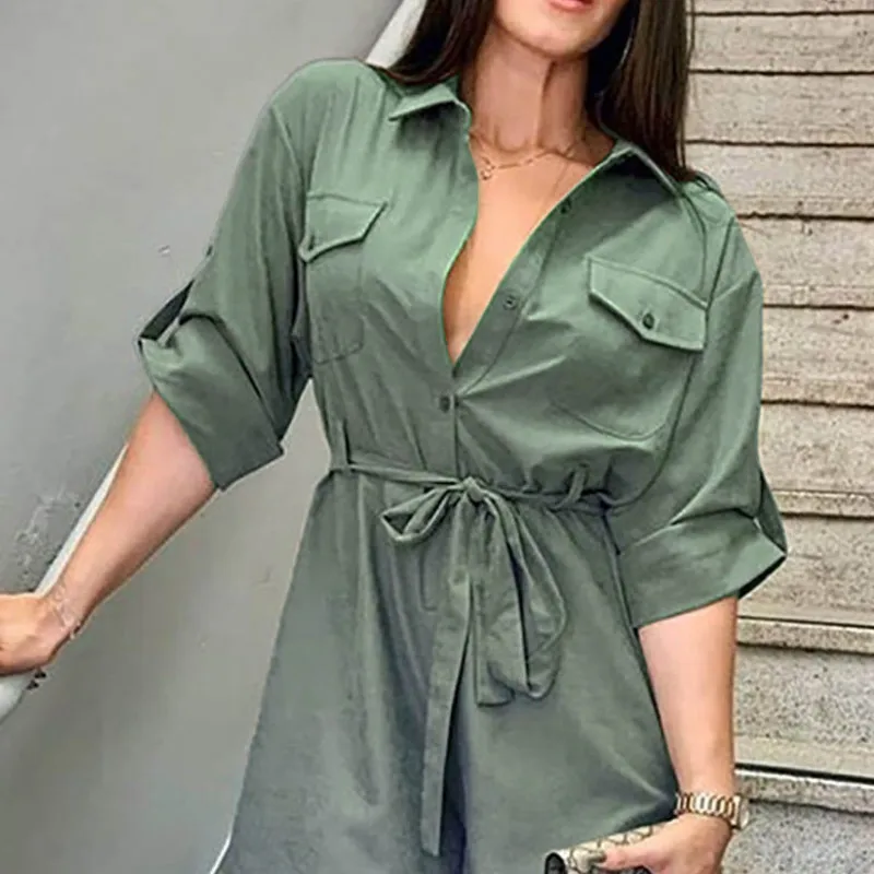 

2020 Sexy Casual Pocket Playsuit Women Fashion Solid Color Fashion Summer Short Romper One Piece Long Sleeve Shorts Jumpsuit