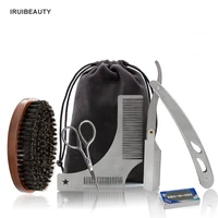 useful beard shaping kit shaving brush comb scissor set men hair styling face hair removal mustache trim accessory tools