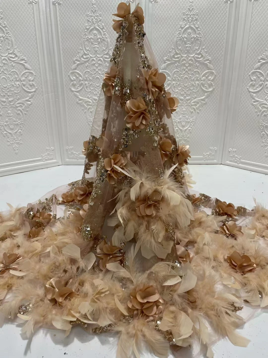 Роскошные Лидер продаж в африканском стиле Блестящие Блестки Перо ткань