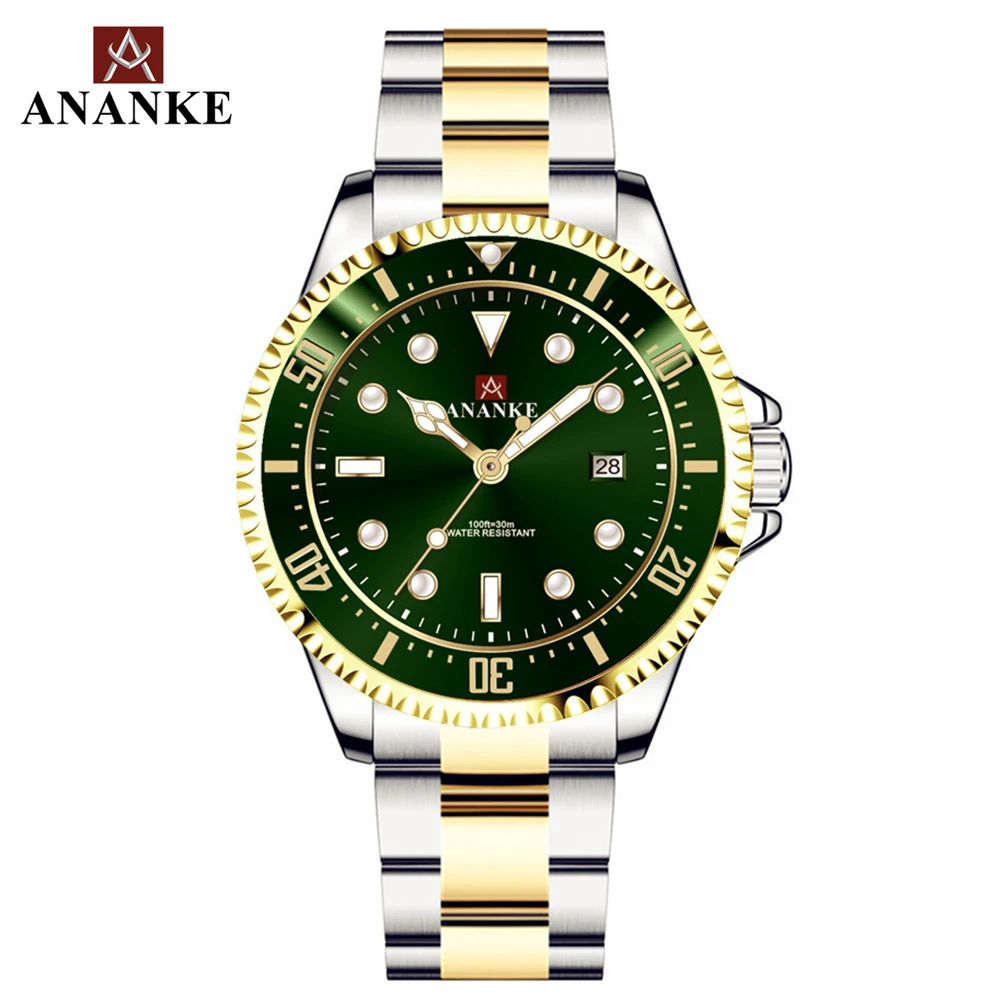 

ANANKE Mens Watches Classic Quartz Stainless Steel Luxury Waterproof Complete Calendar Bracelet Clasp WristWatches AN27