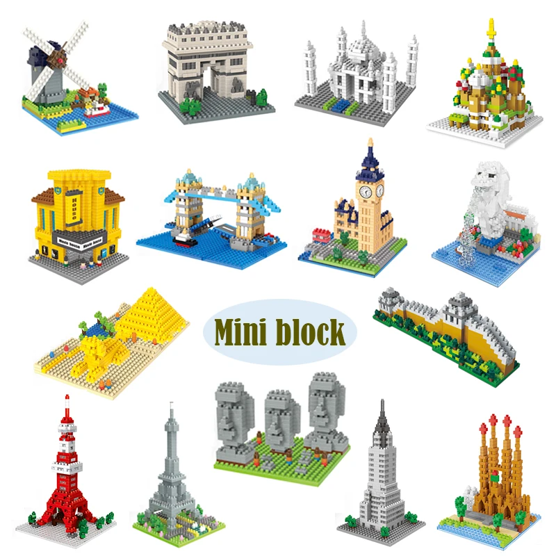 

Mini Block Factory Famous World Architecture Big Ben Sphinx DIY Model Micro Diamond Plastic Building Blocks Toys For Kids