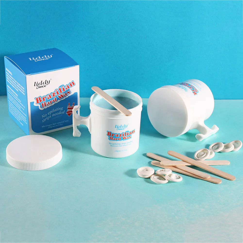 

Microwave Hard Wax Kit No Strip No Bean Depilatory Wax Hair Removal Kit Brazilian Wax for Face Arm Leg Bikini with 5 Sticks