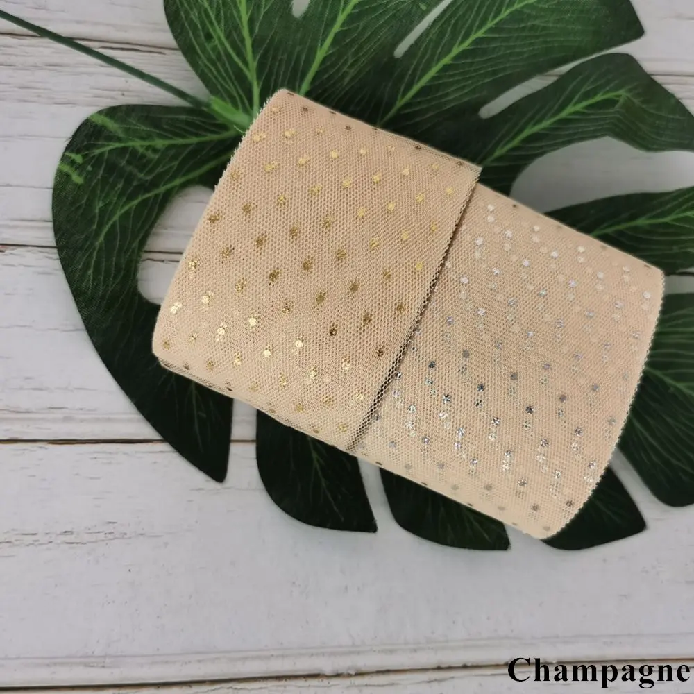 Champagne 6 см, 23 м, блестящая Тюлевая лента в горошек золотистого и серебряного цвета, Тюлевая сетка, тканевые полоски, сделай сам, украшение для волос, Poms Journal, вечерние принадлежности - Цвет: Champagne