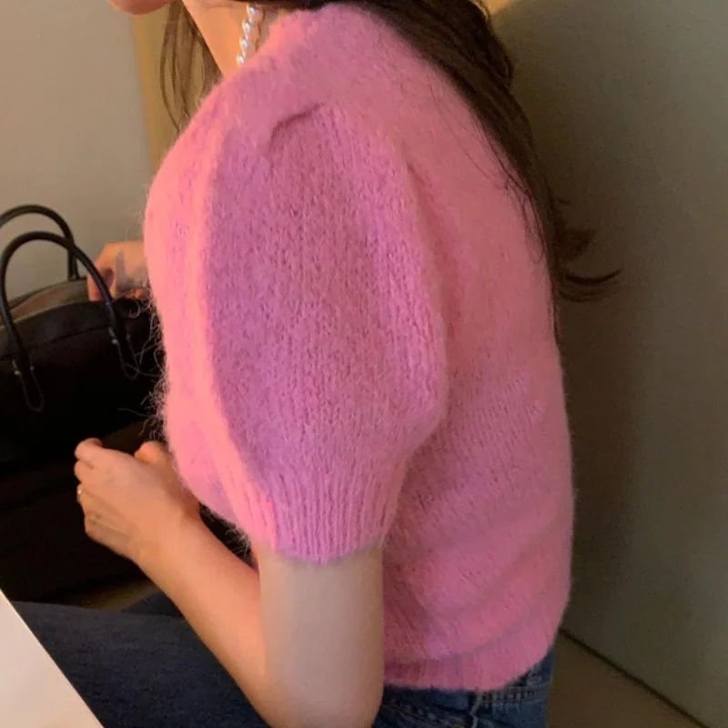 Женский облегающий свитер с V-образным вырезом коротким рукавом | Женская одежда