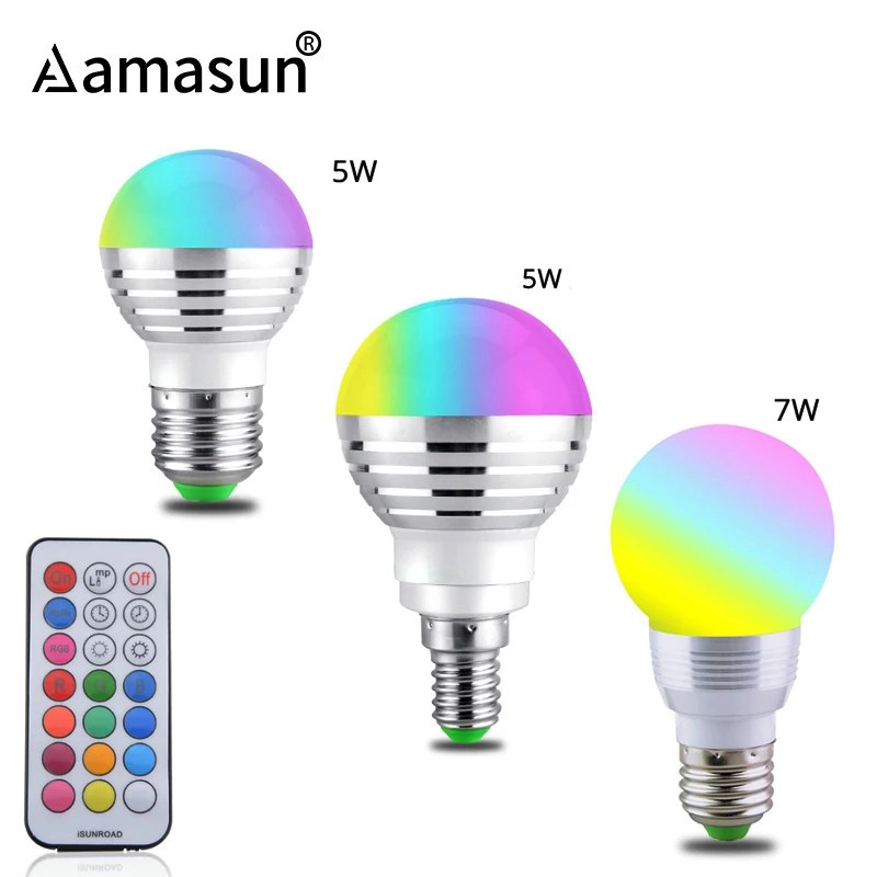 Меняющая цвет RGB лампа E14 E27 Светодиодный светильник RGBW с 21 клавишей ИК пульт