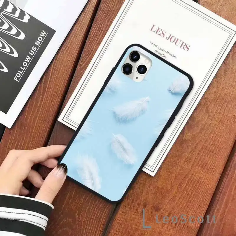 

feather color white green pink Phone Cases for iPhone 11 12 pro XS MAX 8 7 6 6S Plus X 5S SE 2020 XR Soft silicone Funda capa