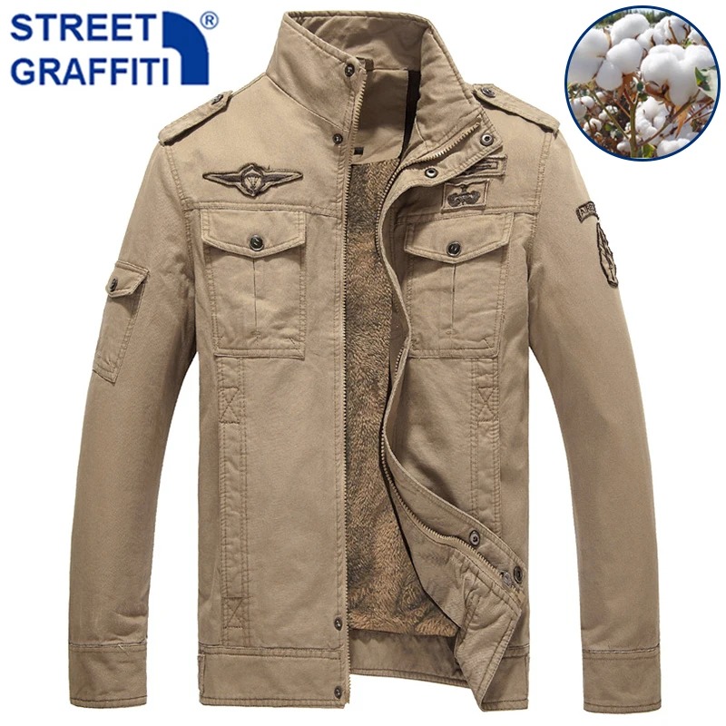 2021 Men Winter Casual Warm Thick Fleece Bomber Jacket Mens Military Cotton Jackets Men New Autumn Cargo Jacket Windbreaker Coat