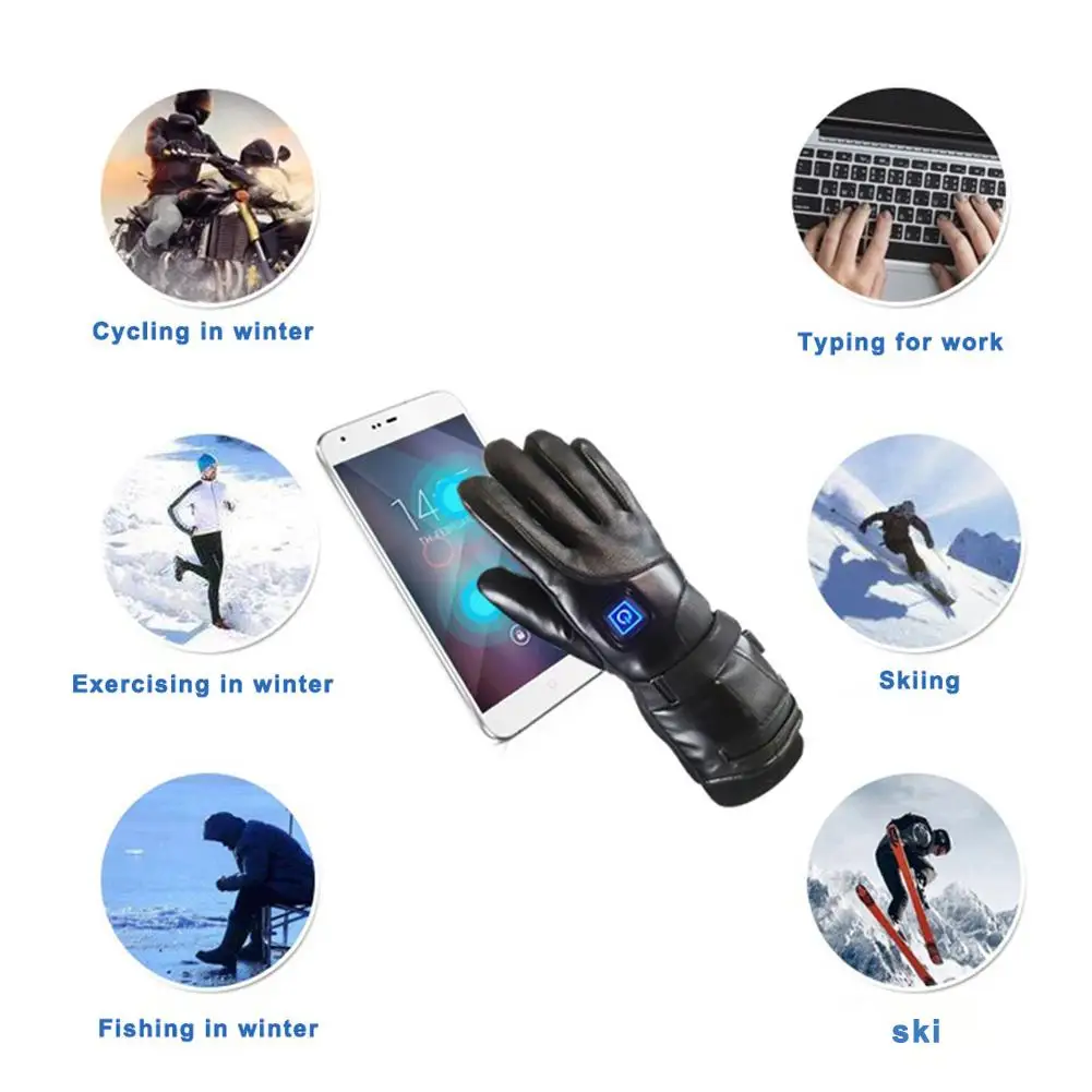 Winter Electric Heating Gloves PU Leather Waterproof Outdoor Cycling Skiing Heated Rechargeable Unisex Sports | Спорт и развлечения