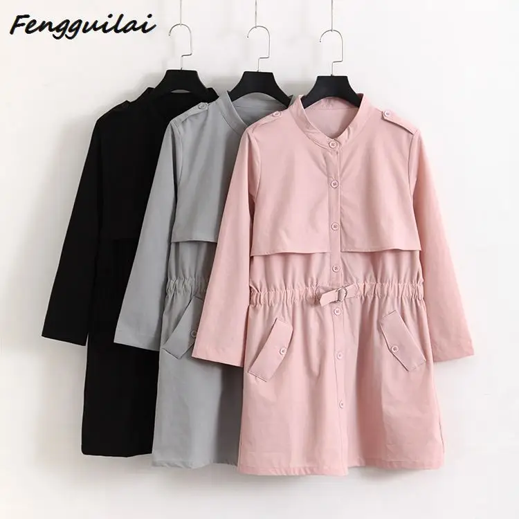 

FENGGUILAI Spring Autumn 2019 Korean Fashion Double Breasted Mid-long Trench Coat Mujer Loose Belt Large Size Windbreak Outwear