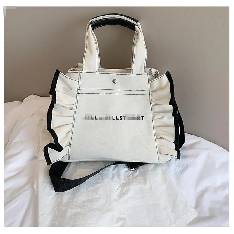 

Korean Style Canvas Women Handbag Large Capacity Ruffle Design Female Shoulder Crossbody Bag Leisure Big Totes Casual Travel bag