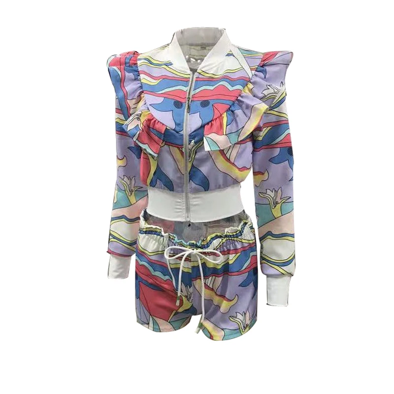 beachapche 2021 new women set long sleeve single jacket and short elegant print two piece set free global shipping