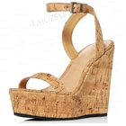 Женские туфли-лодочки SEIIHEM на платформе, туфли-лодочки на пробковой подошве с принтом, сандалии унисекс с ремешком на щиколотке, женская обувь для увеличения роста, большой размер 43, 47, 52