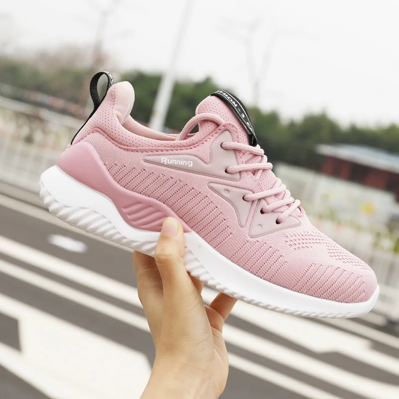 

Women Sneakers Mesh Breathable Lady Running Shoes Non-slip Knitted Casual Walking Footwear Outdoor Sport Durable Plus Size Pink