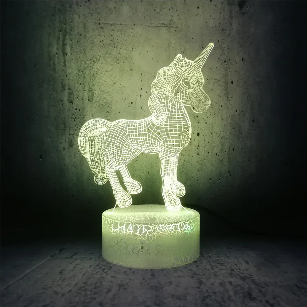 Единорог 3D светодиодный светильник ночник многоцветный RGB лампа Рождественские