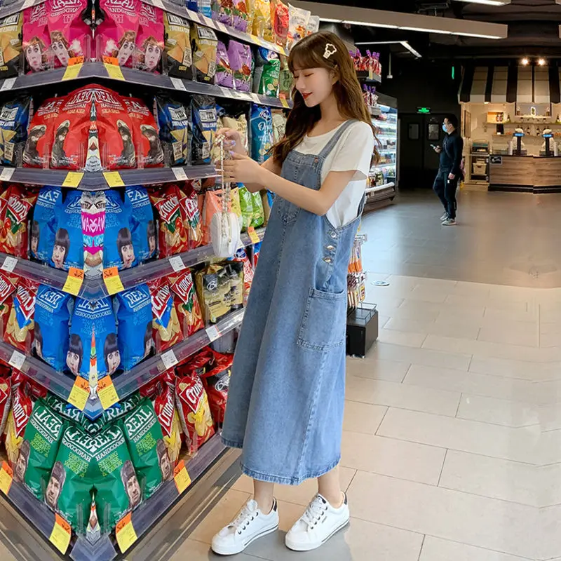 Платье женское джинсовое в Корейском стиле Однотонный сарафан на