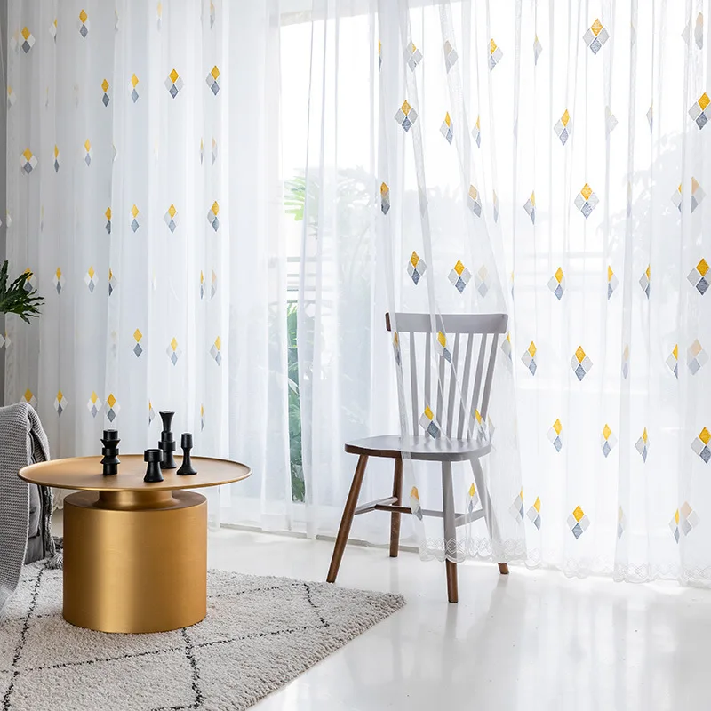 Современные тюлевые занавески с ромбовидной вышивкой для гостиной спальни окна