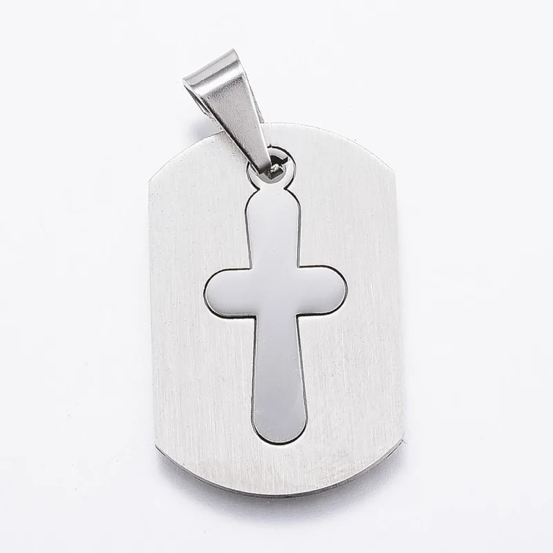 

Pandahall 10pcs/lot Rectangle with Cross Stainless Steel Pendants Charms for DIY Jewelry Making Necklace Pendant 31x20x1.5mm