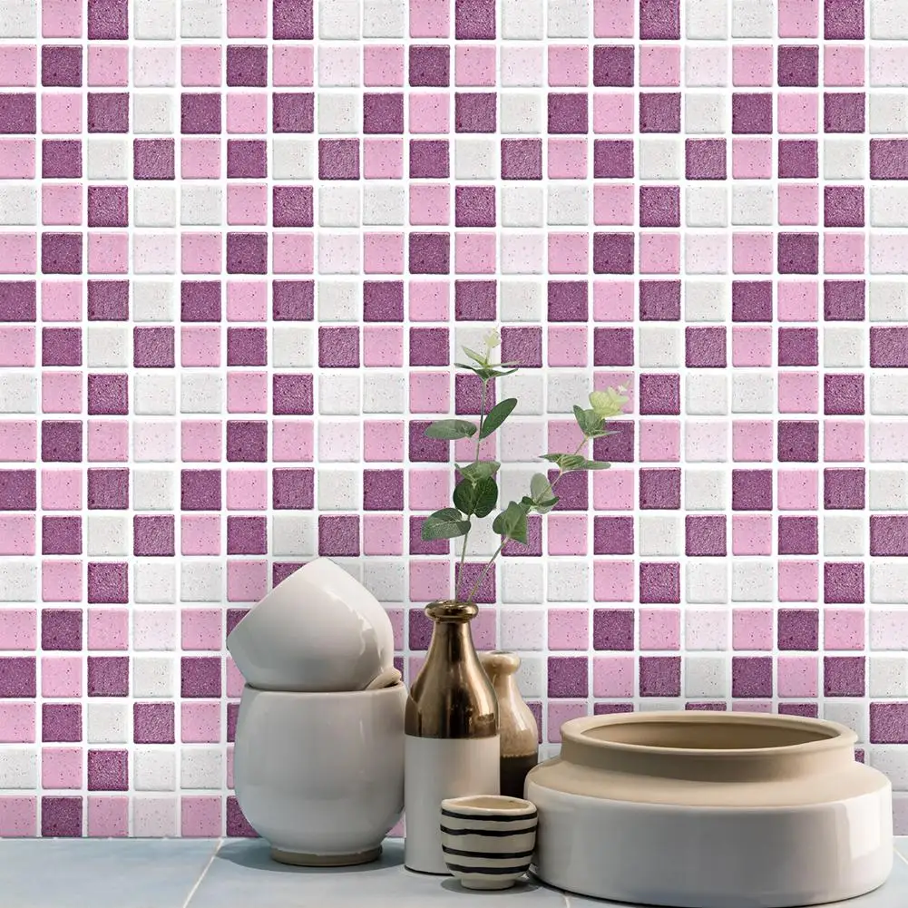 18Pcs Anti-oil Pink Mosaic Self Adhesive Tile Wall Sticker for Kitchen Bathroom Decor | Дом и сад