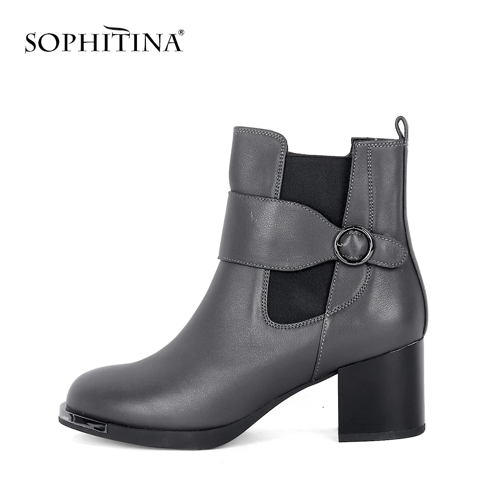 SOPHITINA/Новый дизайн Ботильоны из натуральной кожи с круглым носком на молнии