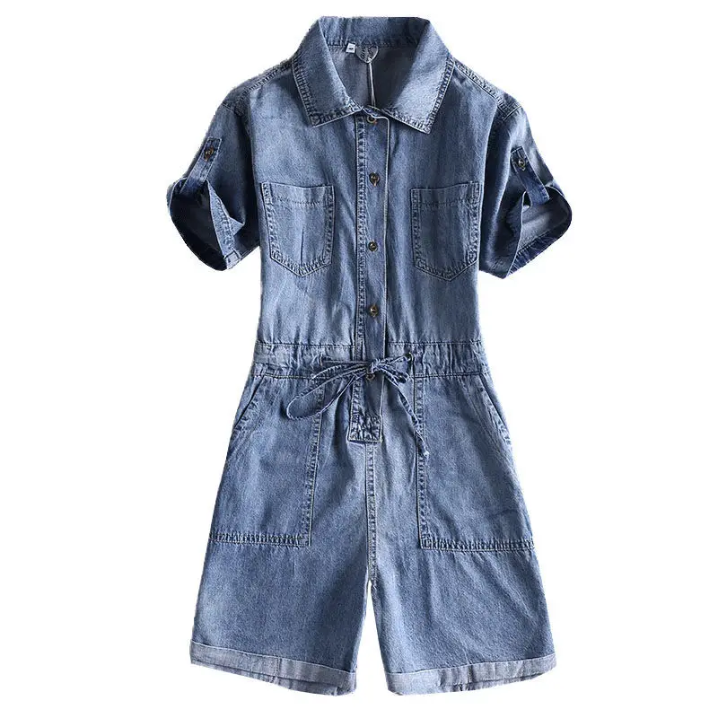 

Overalls Female Bandage Jumpsuit Denim Romper Summer Super Comfy Casual Short Sleeve Suit Women Srompers Lady Jumpsuit Popular