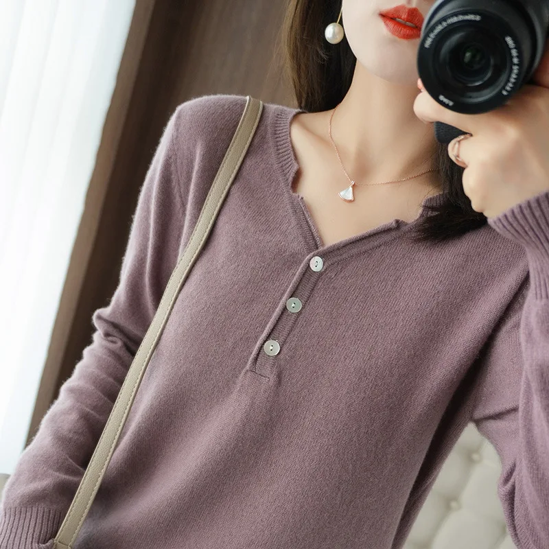 

Осень 2020 Новинка вязаный свитер с рукавом 100 женский свитер с V-образным вырезом куртка с свободным кроем Повседневный Топ