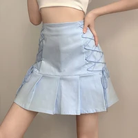high waist pleated skirt short skirt new college style hot girl was thin solid color side lace skirt female pleated skirt