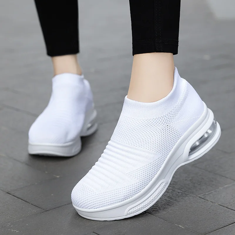 

Ladies Air Cushion Casual Sports Shoes Mesh Breathable Casual Women's Shoes Lightweight Running Soft Bottom Non-slip Socks Shoes