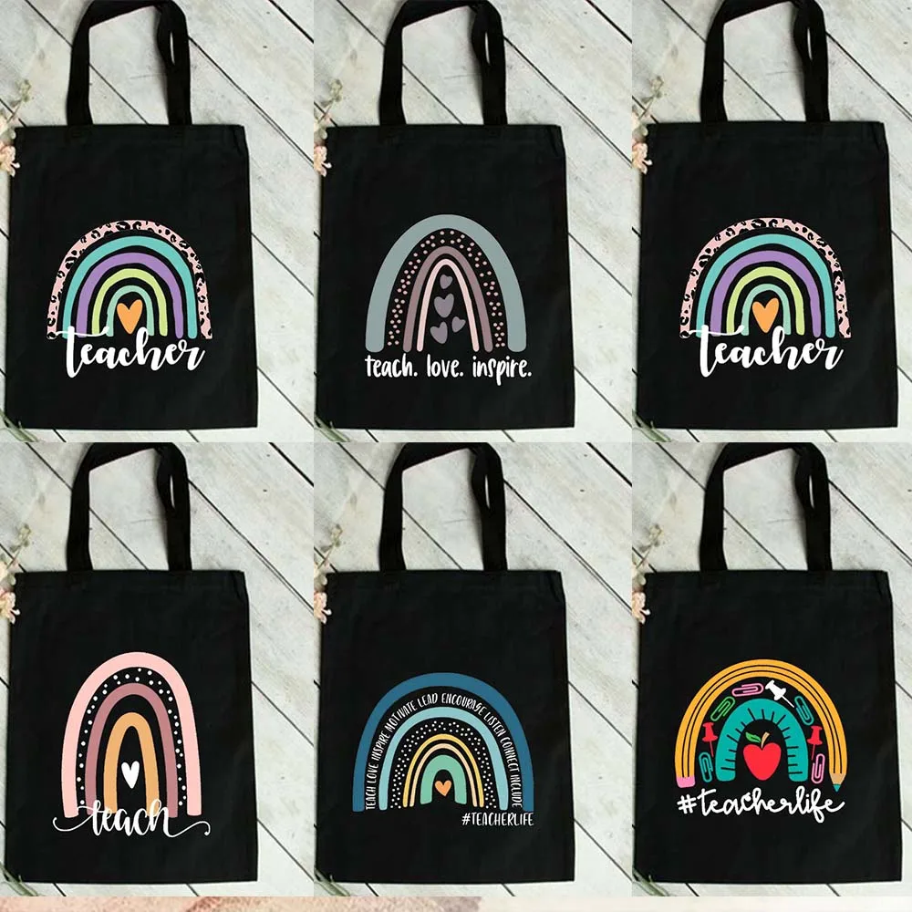 

Сумки для покупок с радужным изображением учеников, женские холщовые тоуты, повседневная дорожная дамская сумочка на плечо в стиле Харадзю...