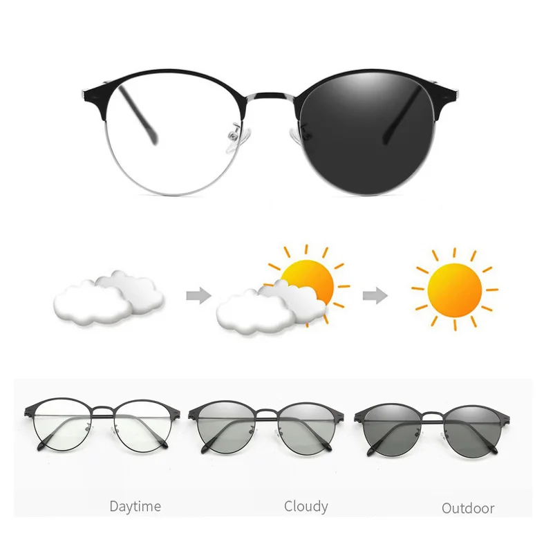 

2021 Fashion Photochromic Glasses Women Color Changing Driving Anti Blue Light Blocking Glasses