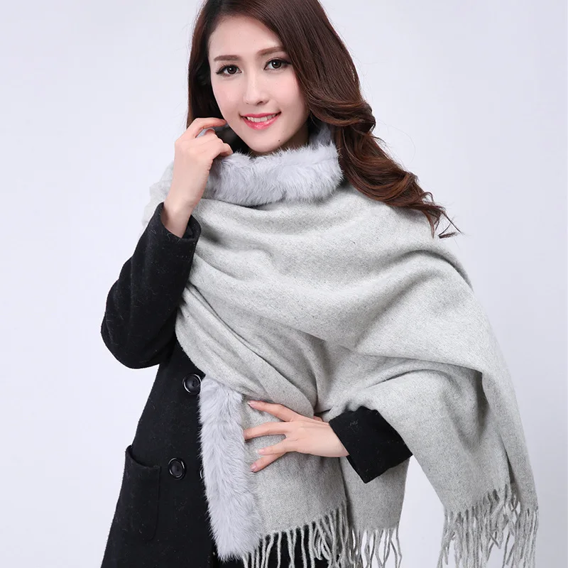 Женская зимняя кашемировая накидка цвета слоновой кости 100% шерсть 176x68 см| |