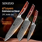 XINZUO 3 шт. наборы кухонных ножей VG10 Дамасская сталь Santoku кухонные ножи шеф-повара острый Кливер ножи для нарезки Подарочный нож инструменты