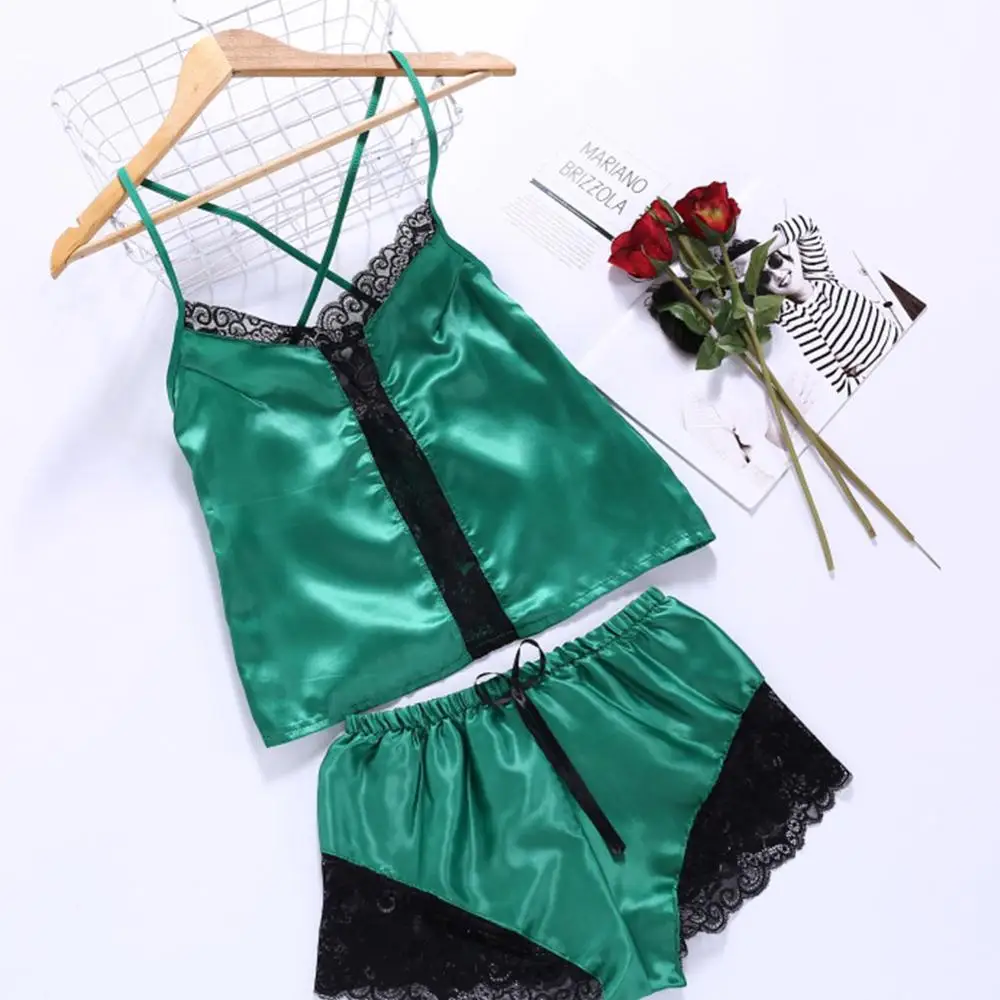 Пикантная Женская кружевная Пижама ночная рубашка Женский Топ без рукавов шорты