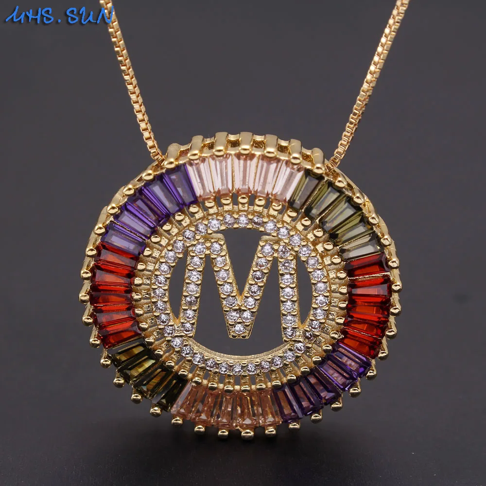 Женское Ожерелье с 26 буквами MHS.SUN колье золотистого цвета разноцветным фианитом