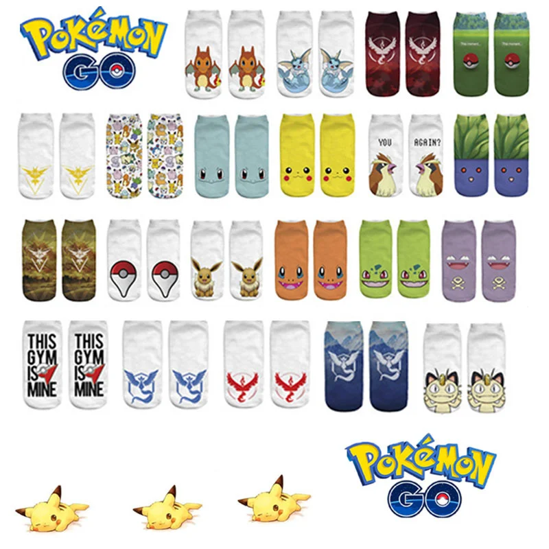 Calcetines con estampado de dibujos animados de Pok&eacute;mon para mujer, medias de Pikachu, Squirtle, Bulbasaur para ni&ntilde;os y ni&ntilde;as, Ventas Directas-0