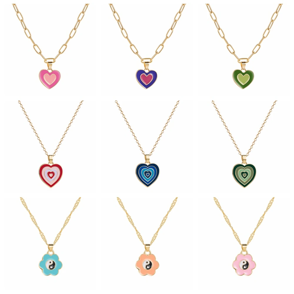 

Винтажное красочное многослойное ожерелье в форме сердца для женщин и девочек, модное ожерелье с тонкой цепочкой, модные ожерелья, подарки, ...