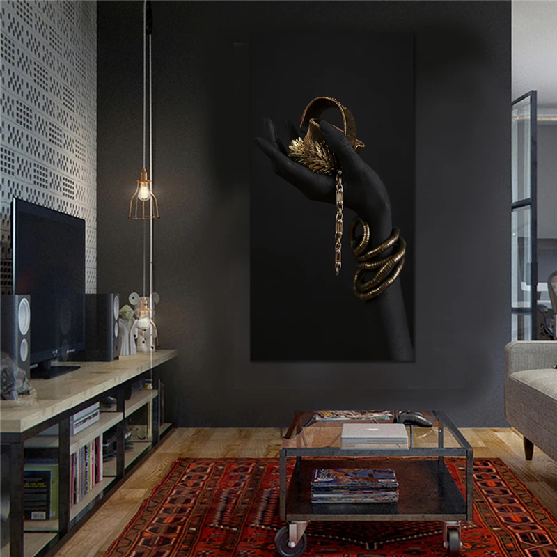 Большой размер горячая Распродажа Золотая черная Картина на холсте женщина