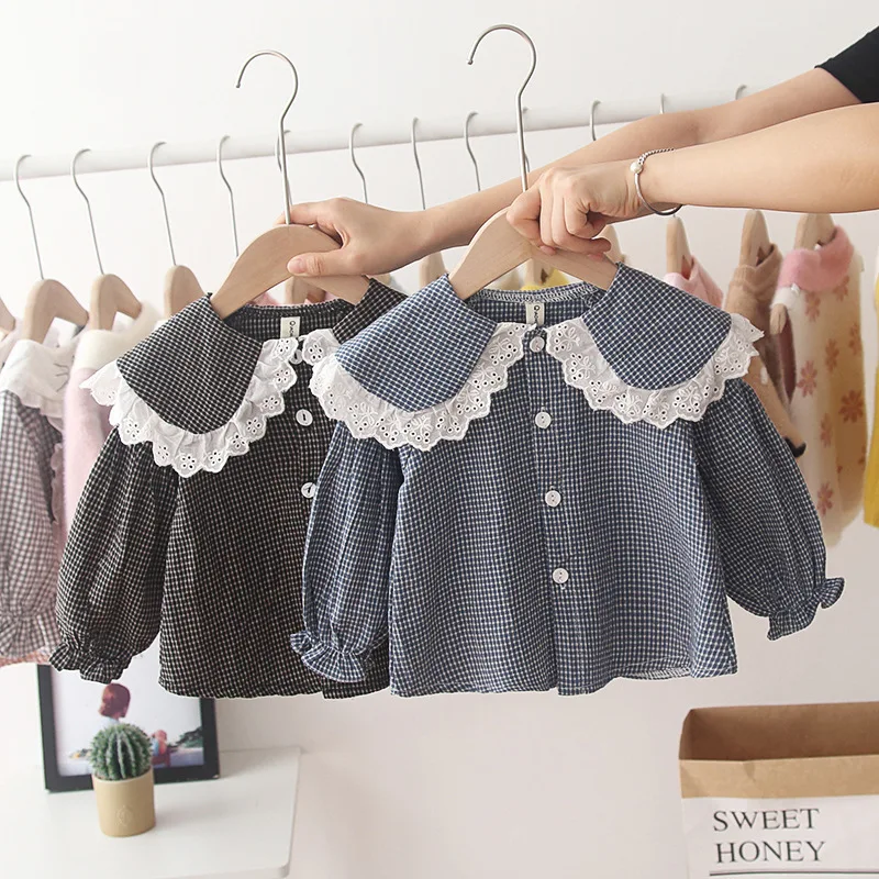 Блузка для девочек 2019 г. Осенний Детский кардиган клетчатые детские топы с