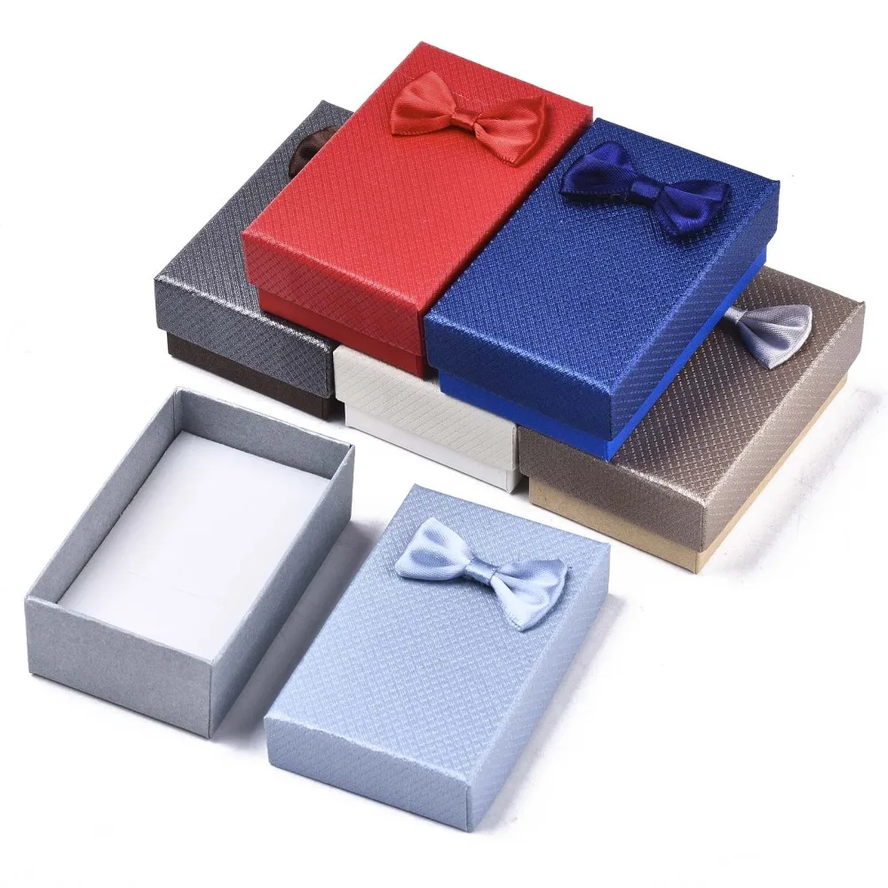 

24pcs Cardboard Jewelry Boxes Necklaces Ring Earring Gift Box Bowknot Ribbon Packaging Storage Container Organizer with Sponge