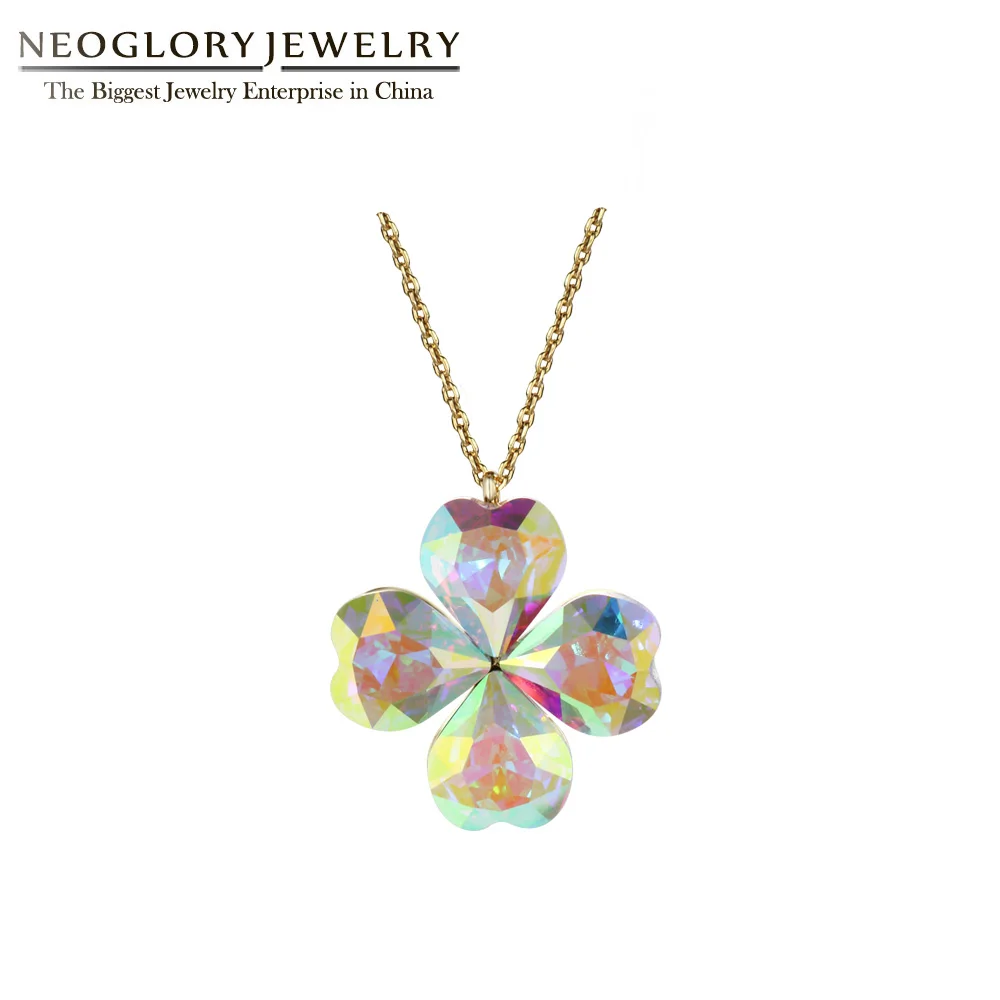 Ожерелье Neoglory с кристаллом в виде 4-листьев клевера для женщин золотые Элегантные