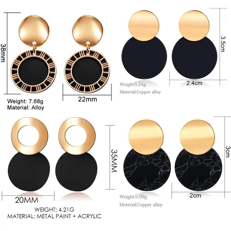

Korean Fashion Earring Geometry Gold Round Drop Earring For Women Statement Black Acrylic Earring 2021 Trend New Jewelry Gift