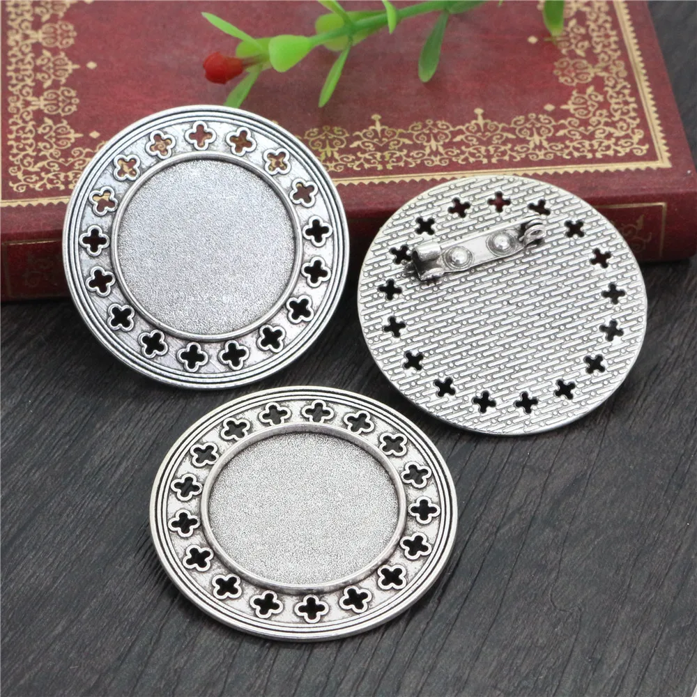 

New Fashion 5pcs 25mm Inner Size 3 Style Antique Silver Plated and Bronze Brooch Pierced Cameo Cabochon Base Setting