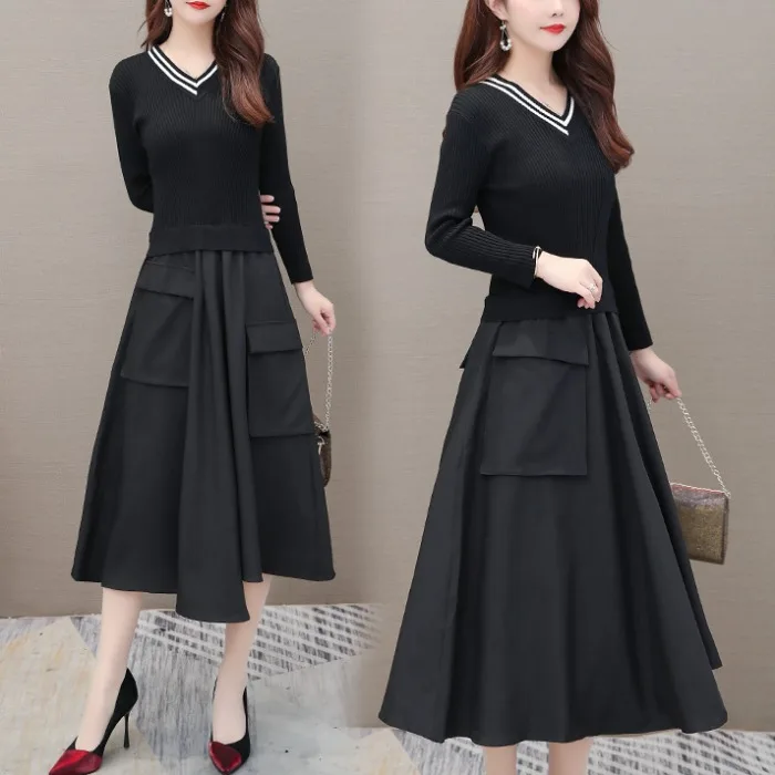 Весенний вязаный женский свитер 2020 элегантное платье с v образным вырезом и