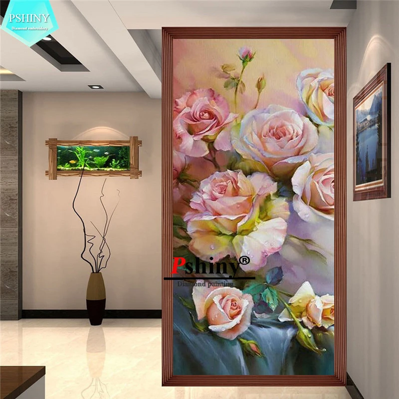 PSHINY 5D DIY Алмазная картина розовые розы цветы фотографии полный дисплей