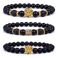 fashion obsidian lion head charm bracelets men lava stone zircon prism bracelets bangles for women new friendship jewelry gift