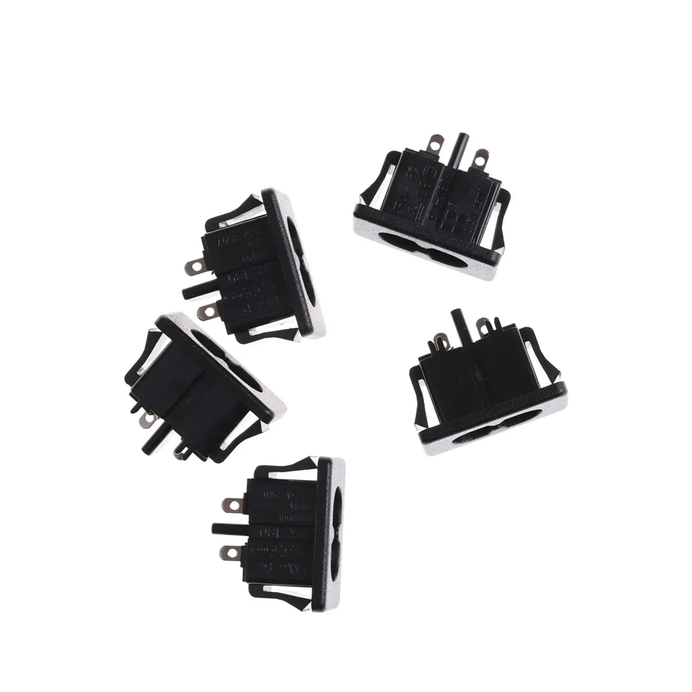 

5Pcs AC250V 2.5A IEC320 C8 Male 2 Pins Black Power Inlet Socket Panel Embedded Connector 28 x 16mm
