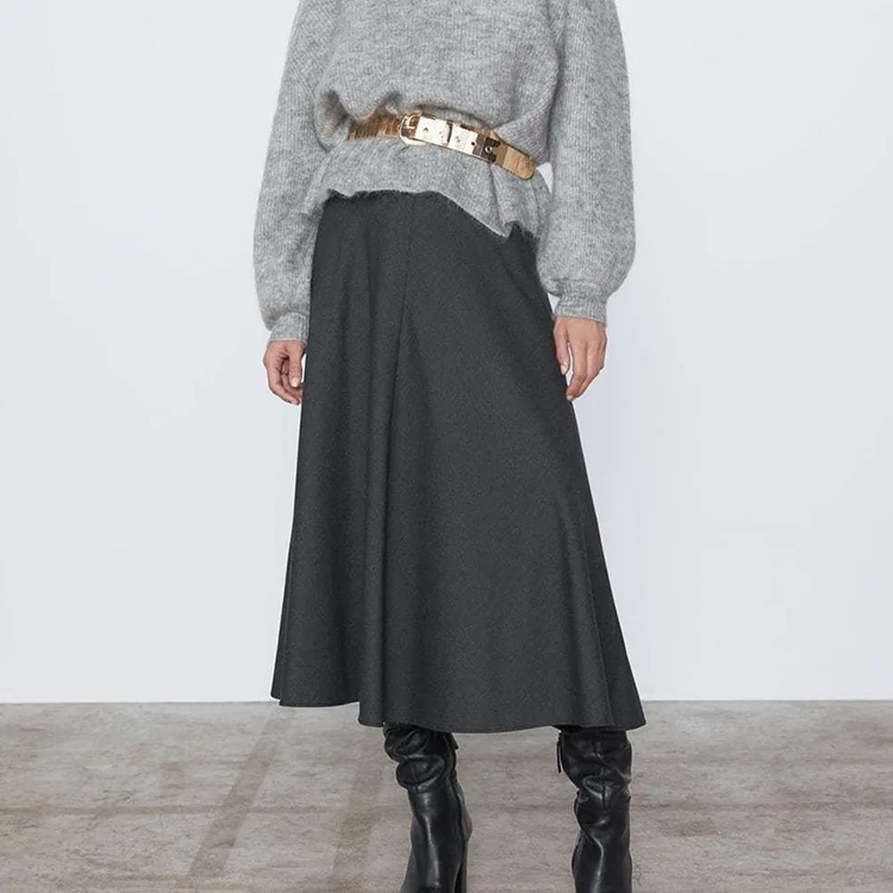 

Winter Women Long Woolen Skirt Fashion High Waist Basic Skirts Female Casual Thick Warm Elastic A-Line Maxi faldas mujer moda