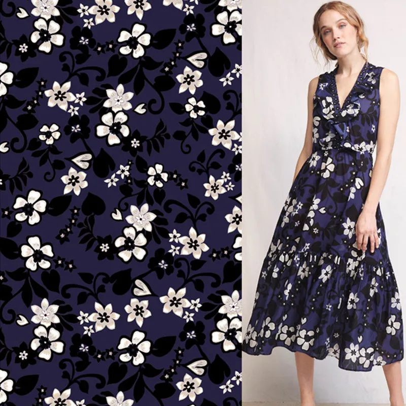 

Mulberry silk crepe de chine fabric cloth per meter 140 cm wide 16mm printed clothing shirt dress fabric wholesale silk cloth