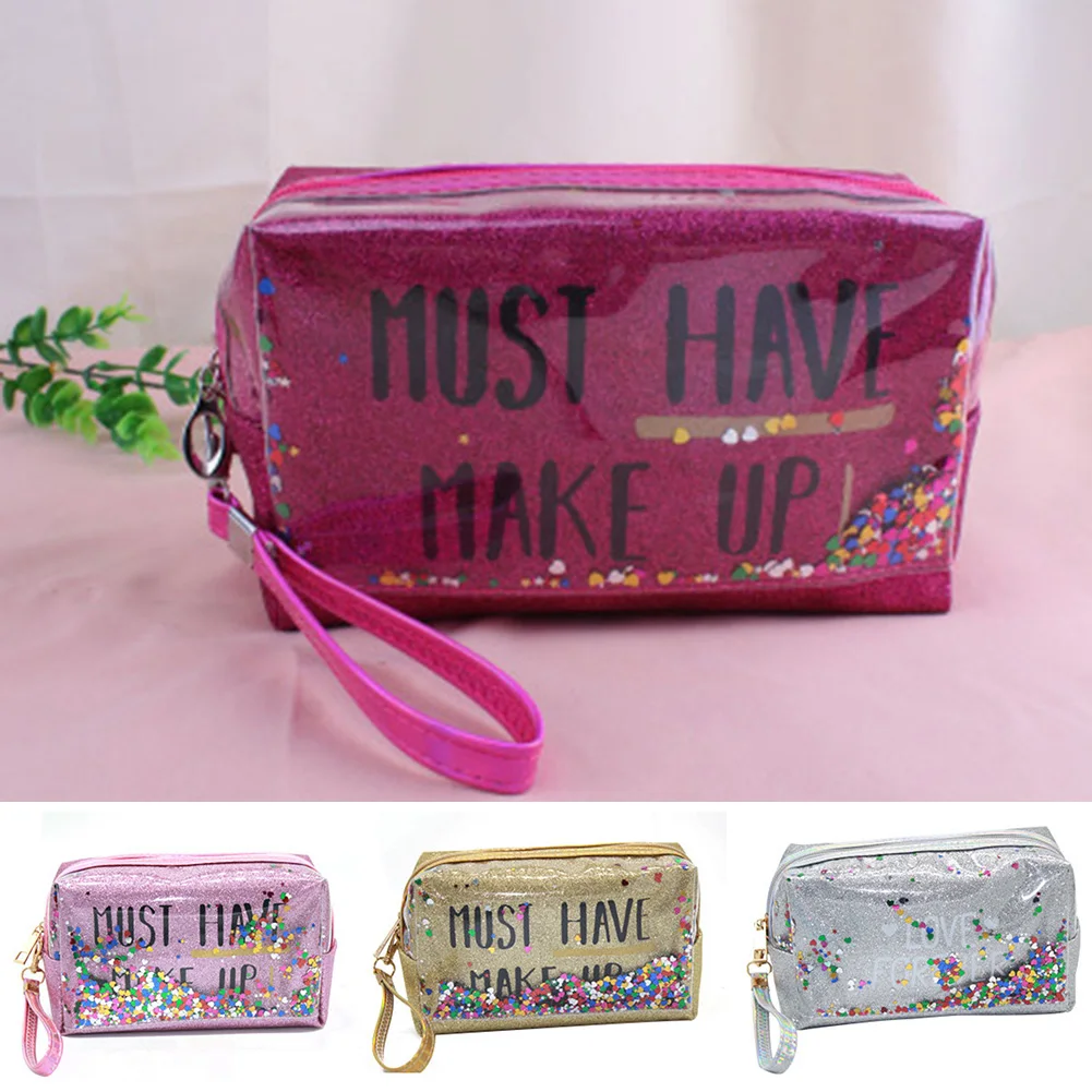 Косметички цветные блестки с буквенным принтом водонепроницаемая ПВХ