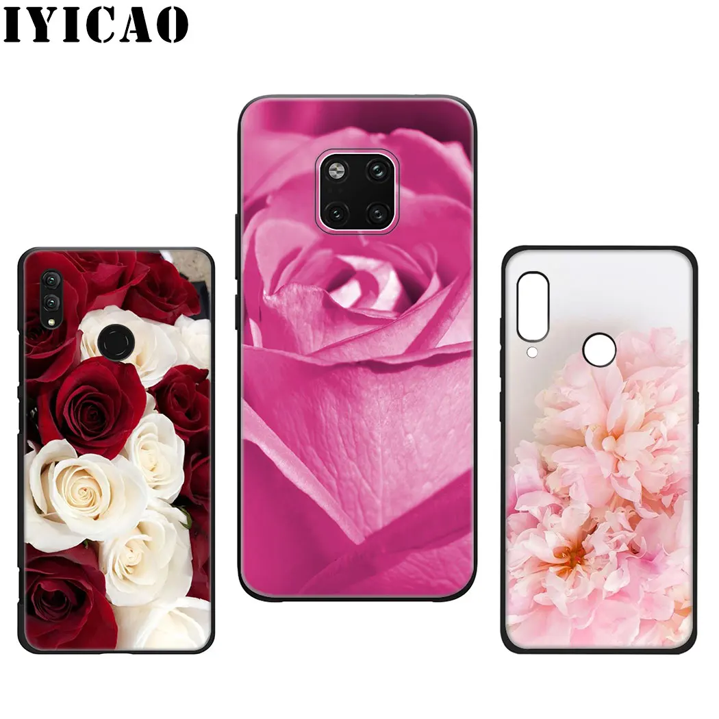 IYICAO Flower Pink Rose Peonies Soft Silicone Case for Huawei Mate 20 10 Lite Pro Nova 5i 4 3i 3 2i 2 |